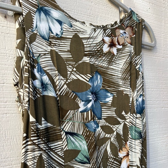 Teddi Dress Woman's Sz 12 Green Blue Cream Sleeveless Maxi Floral Tropical VTG - Picture 3 of 7